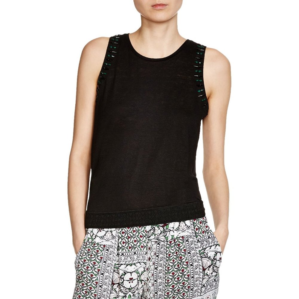 NEW Maje Women's Black Tuilerie Embellished Tank